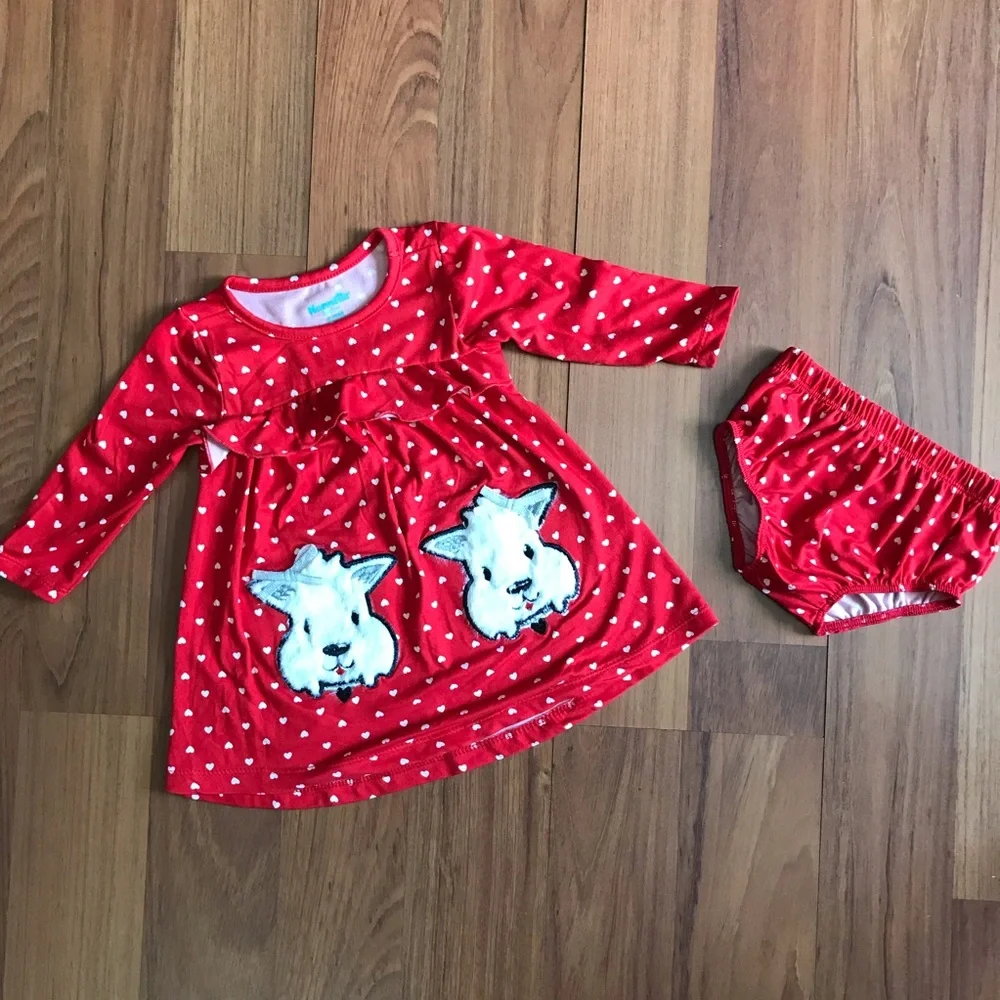 Nannette Baby Girl’s Heart Print Dress with Diaper Cover Size 6-9 Months